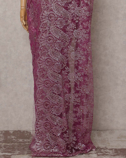 Orchid Fuchsia Pink French Chantilly Lace Saree