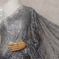Charcoal Grey French Chantilly Lace Saree Piece