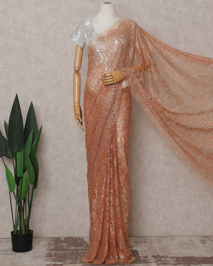 Burnt Copper French Chantilly Lace Saree Piece