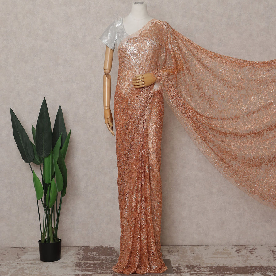 Burnt Copper French Chantilly Lace Saree Piece