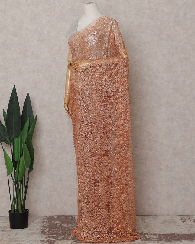 Burnt Copper French Chantilly Lace Saree Piece