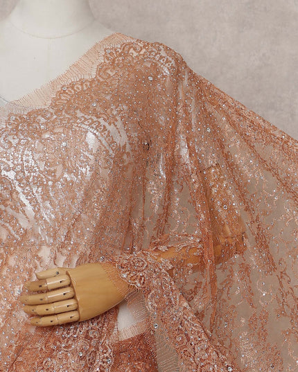 Burnt Copper French Chantilly Lace Saree Piece