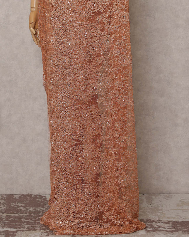 Burnt Copper French Chantilly Lace Saree Piece