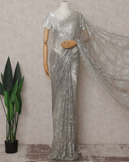 Moonlight Silver French Chantilly Lace Saree