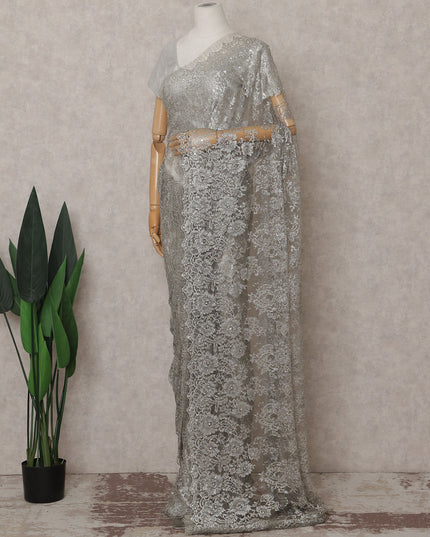 Moonlight Silver French Chantilly Lace Saree