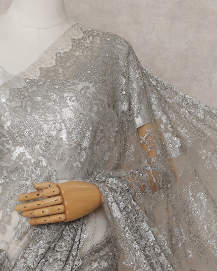 Moonlight Silver French Chantilly Lace Saree
