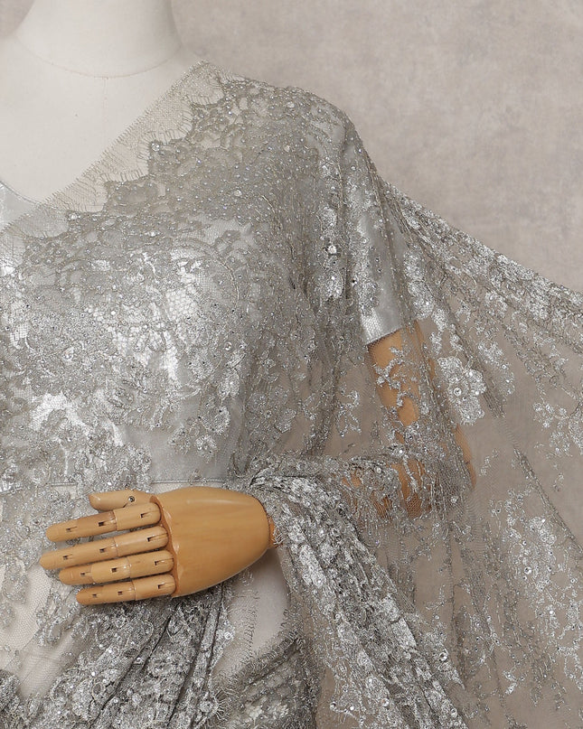 Moonlight Silver French Chantilly Lace Saree