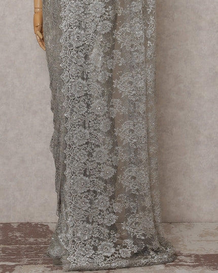 Moonlight Silver French Chantilly Lace Saree