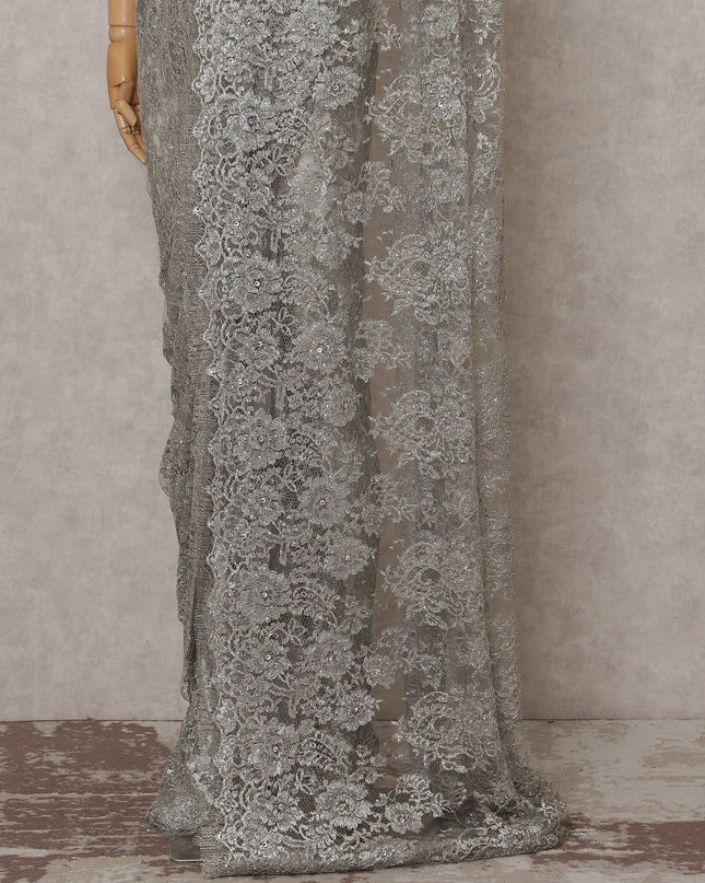 Moonlight Silver French Chantilly Lace Saree