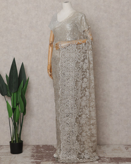 Mocha Taupe French Chantilly Lace Saree Piece