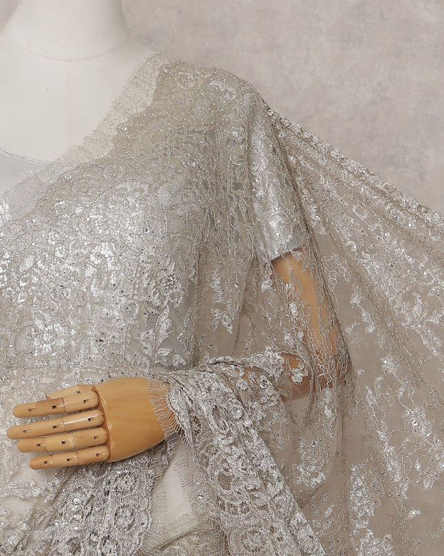 Mocha Taupe French Chantilly Lace Saree Piece
