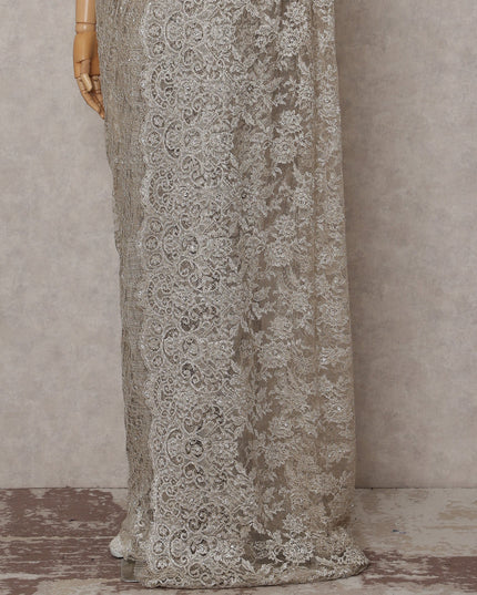 Mocha Taupe French Chantilly Lace Saree Piece