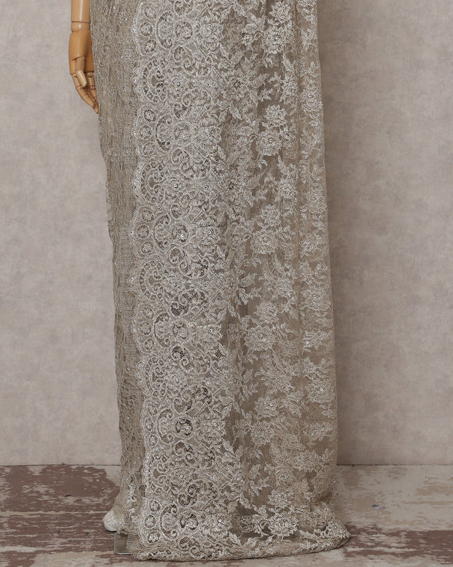 Mocha Taupe French Chantilly Lace Saree Piece