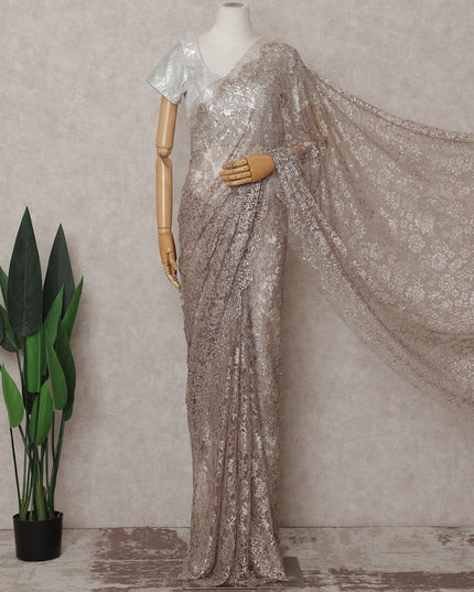 Oat Beige French Chantilly Lace Saree Piece