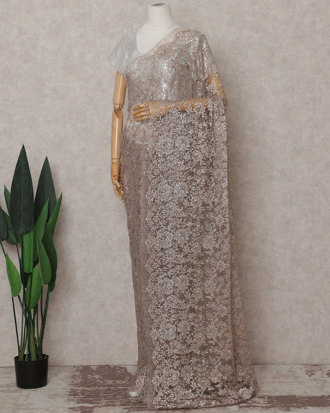 Oat Beige French Chantilly Lace Saree Piece