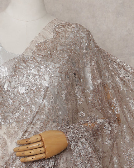Oat Beige French Chantilly Lace Saree Piece