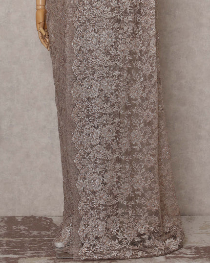 Oat Beige French Chantilly Lace Saree Piece