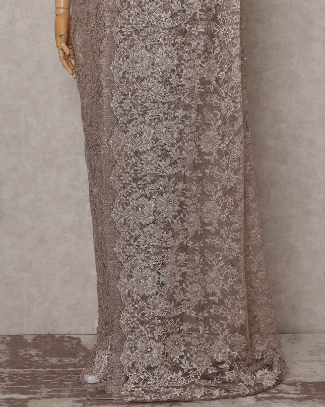 Oat Beige French Chantilly Lace Saree Piece