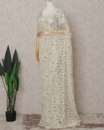 Ivory White French Chantilly Lace Saree Piece