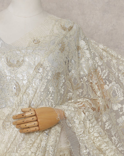 Ivory White French Chantilly Lace Saree Piece
