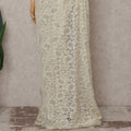 Ivory White French Chantilly Lace Saree Piece