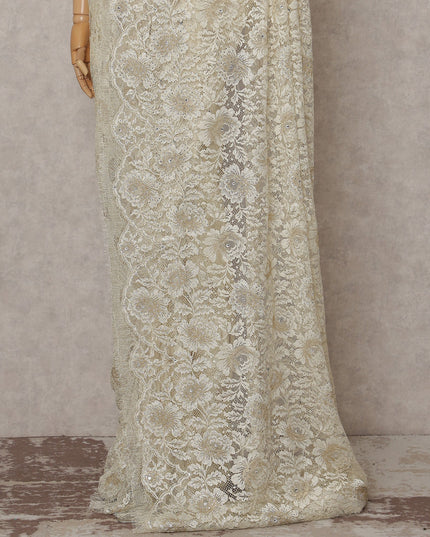 Ivory White French Chantilly Lace Saree Piece