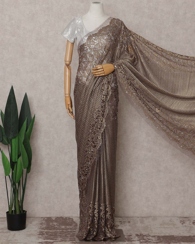 Platinum Silver French Chantilly Lace Saree