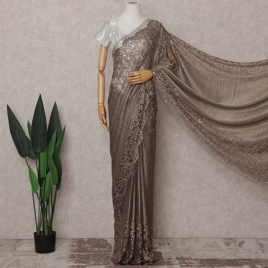 Platinum Silver French Chantilly Lace Saree