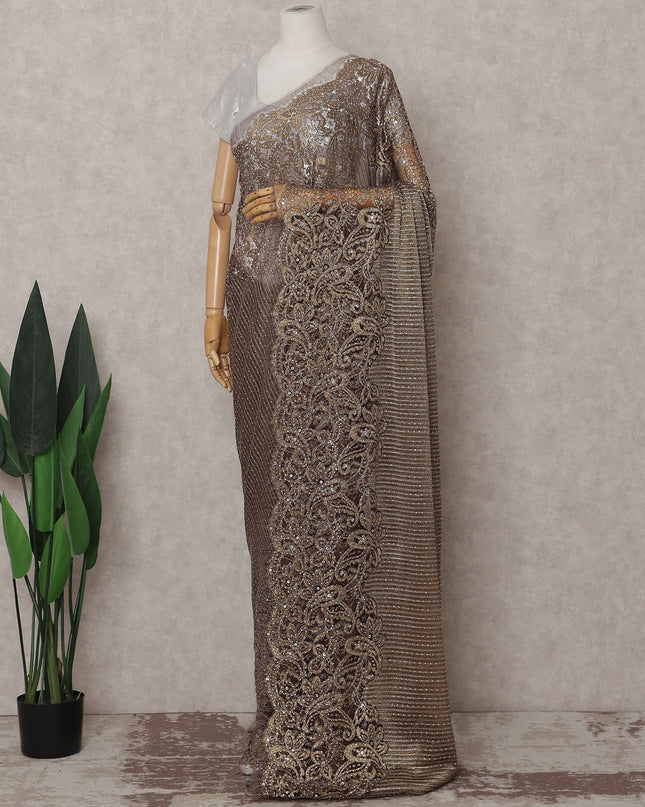 Platinum Silver French Chantilly Lace Saree