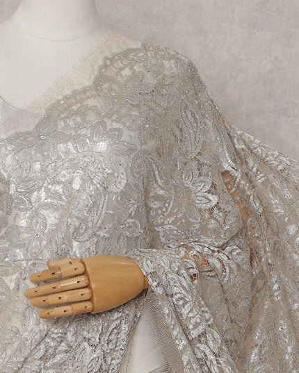 Slate Grey French Chantilly Lace Saree Piece
