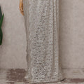 Slate Grey French Chantilly Lace Saree Piece