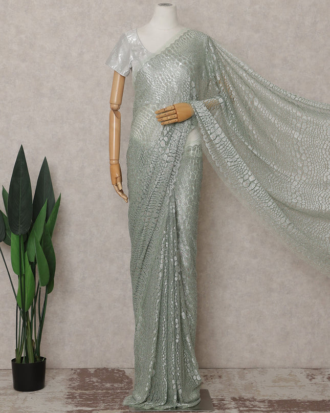 Sage Green Textured French Chantilly Lace Saree