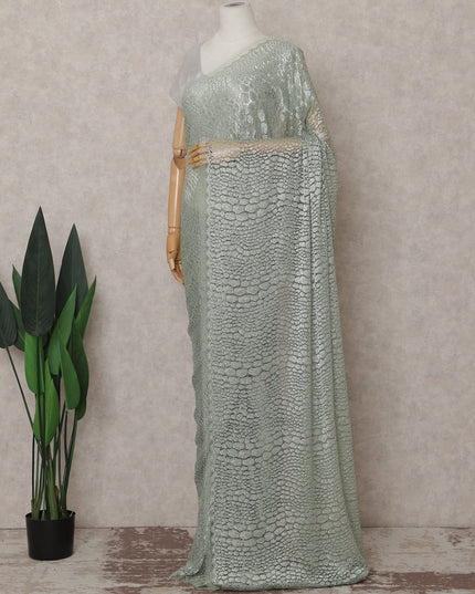Sage Green Textured French Chantilly Lace Saree