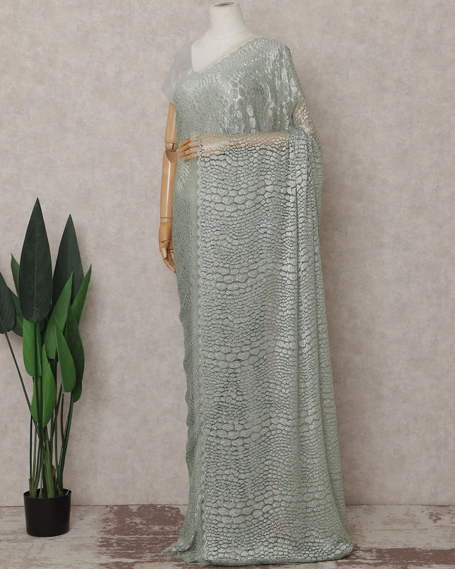 Sage Green Textured French Chantilly Lace Saree