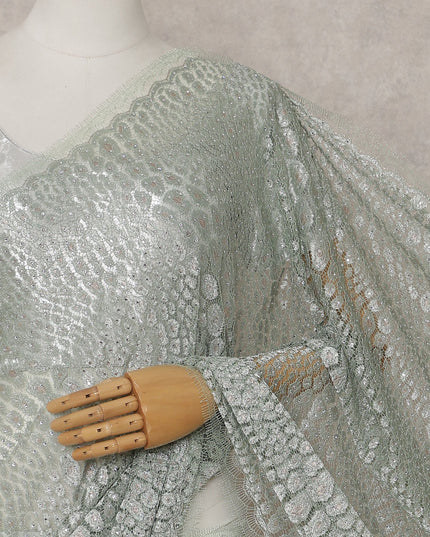 Sage Green Textured French Chantilly Lace Saree