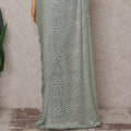 Sage Green Textured French Chantilly Lace Saree