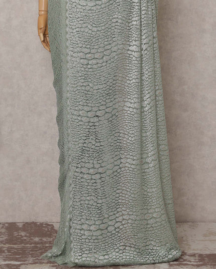 Sage Green Textured French Chantilly Lace Saree