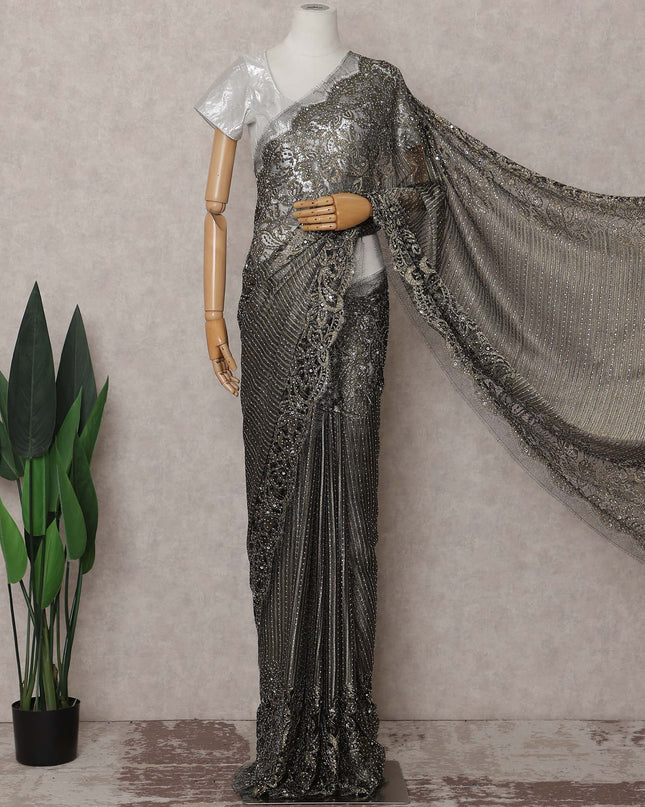 Pearl Ivory French Chantilly Lace Saree Piece