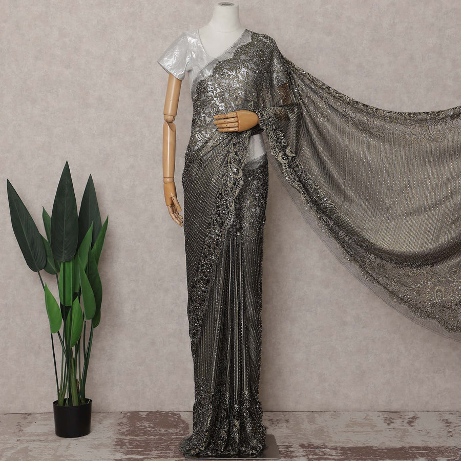 Pearl Ivory French Chantilly Lace Saree Piece