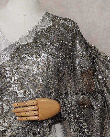 Pearl Ivory French Chantilly Lace Saree Piece
