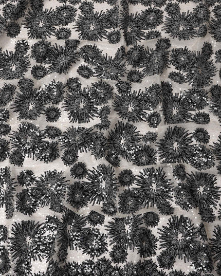 Ebony Black Floral Synthetic Nylon Tulle Fabric 140cm