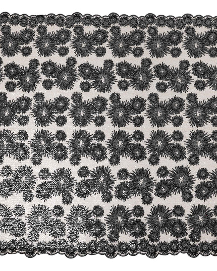 Ebony Black Floral Synthetic Nylon Tulle Fabric 140cm