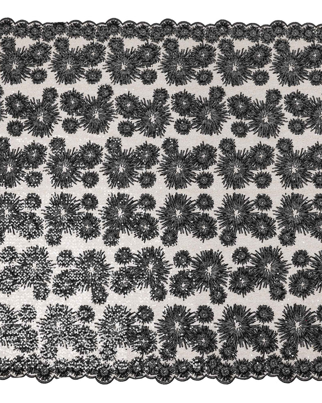 Ebony Black Floral Synthetic Nylon Tulle Fabric 140cm