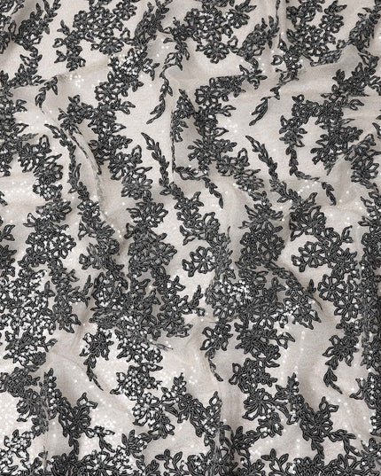 Graphite Grey Floral Synthetic Nylon Tulle Fabric 140cm