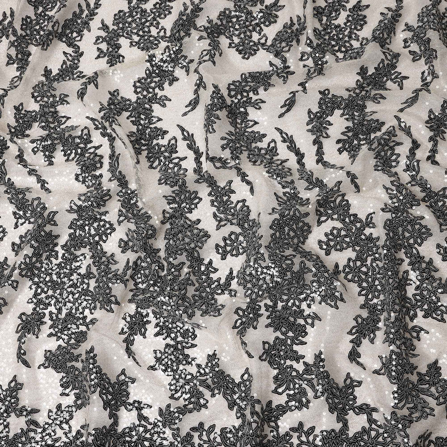 Graphite Grey Floral Synthetic Nylon Tulle Fabric 140cm