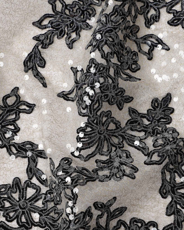 Graphite Grey Floral Synthetic Nylon Tulle Fabric 140cm