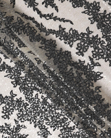 Graphite Grey Floral Synthetic Nylon Tulle Fabric 140cm
