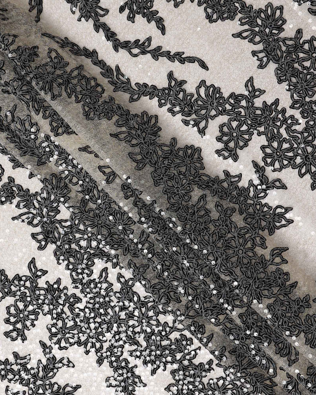 Graphite Grey Floral Synthetic Nylon Tulle Fabric 140cm