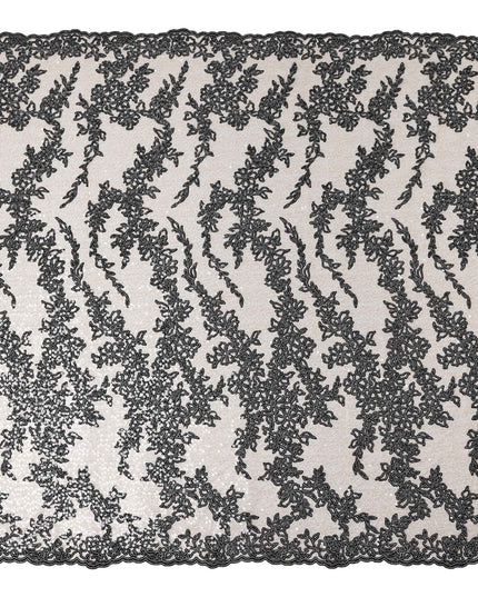 Graphite Grey Floral Synthetic Nylon Tulle Fabric 140cm