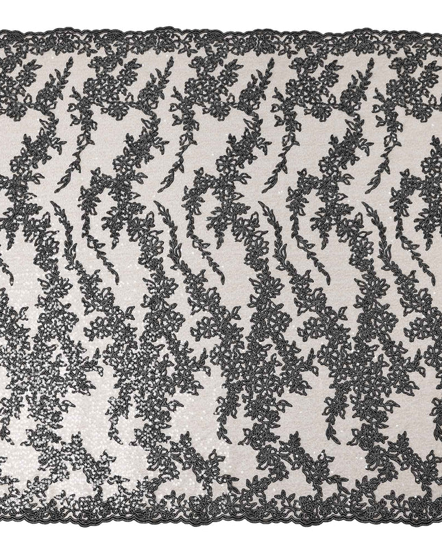 Graphite Grey Floral Synthetic Nylon Tulle Fabric 140cm